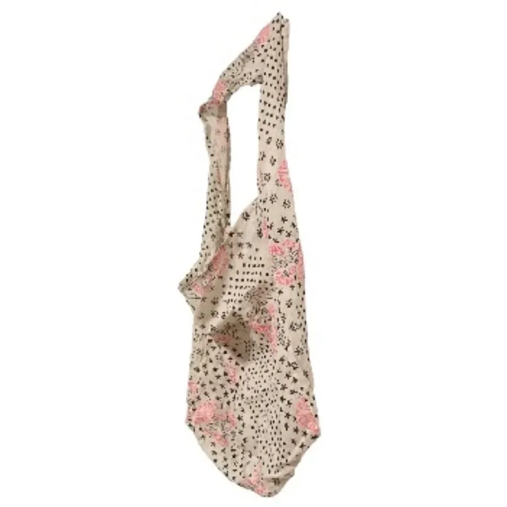 FREE PEOPLE Boho Grey and Pink Flower Shoulder Tote Bag Purse Small